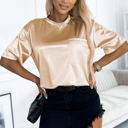 Large Apricot Chest Pocket Loose Fit Tee Shirt